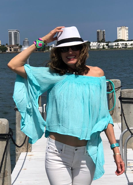 Turquoise Off the shoulder Top