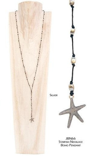 Starfish Necklace Boho Pendant (Silver)